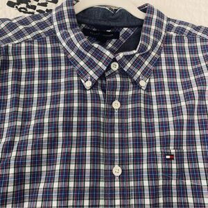 Tommy Hilfiger Tartan Plaid Dress Shirt Sz 3XL Blue White Red 100% Cotton Office